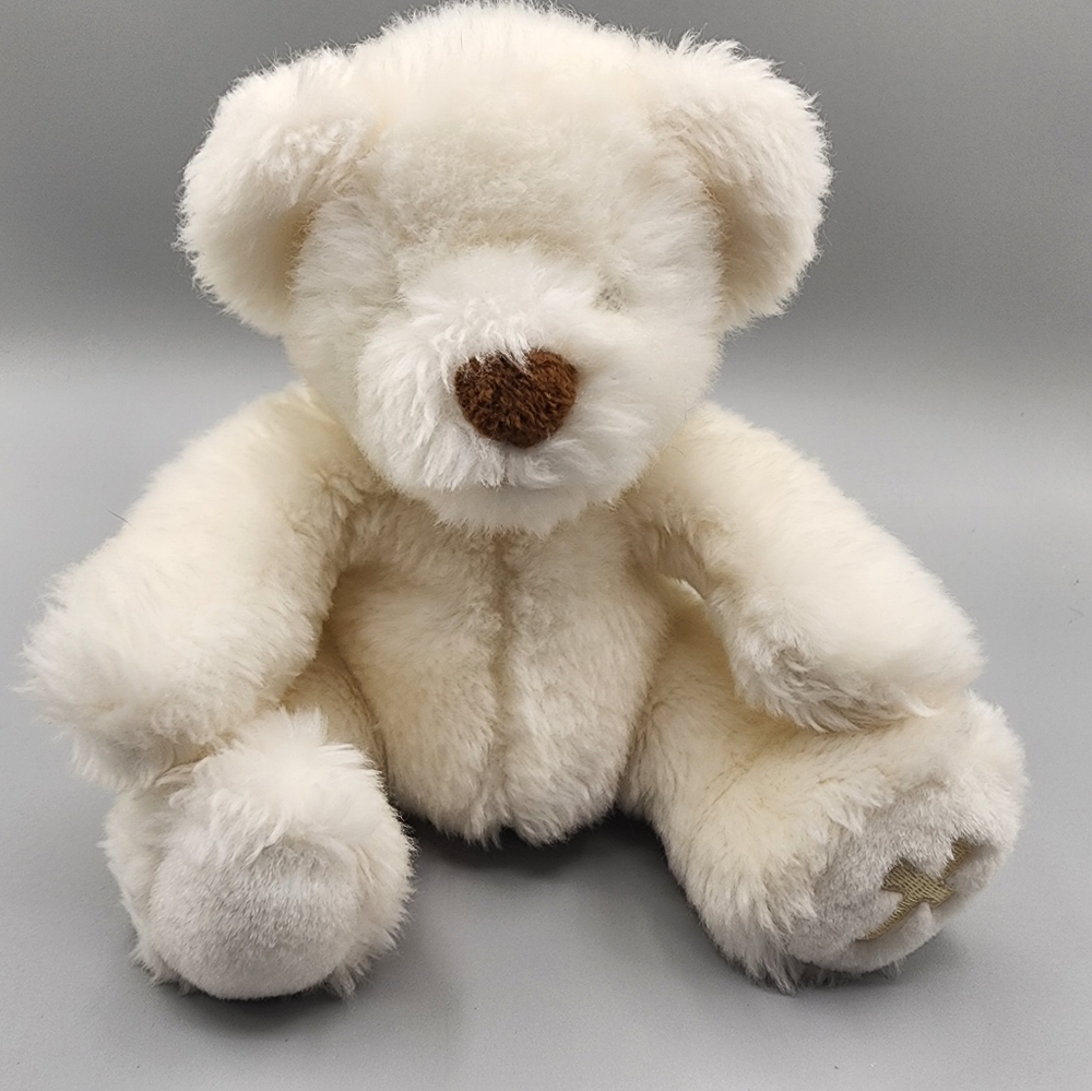 Russ Berrie BELIEVE 7" White Teddy Bear Plush with Cross on Foot